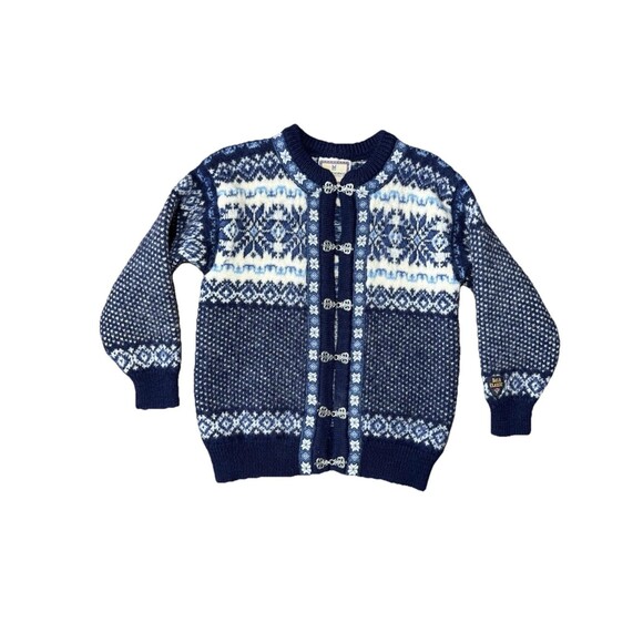 Dale of Norway Pure Wool Cardigan M Blue GUC Ski 2000s Norwegian Fair Isle - Picture 1 of 7